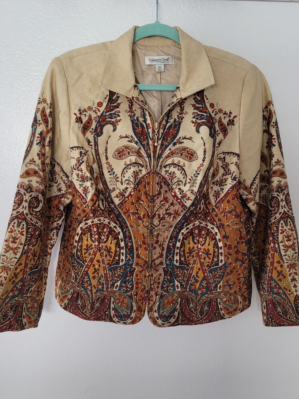 Coldwater Creek Blazer Womens Medium Paisley Tan Zip Up Jacket - Picture 7 of 16
